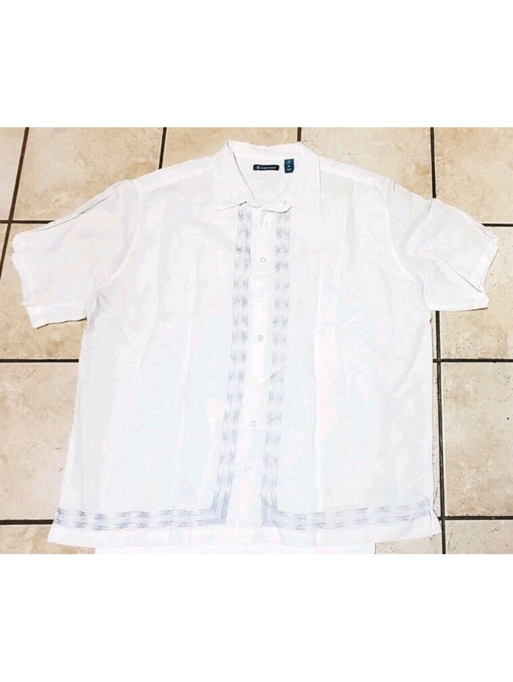 Cubavera White Shirt Men Linen Size 3XL  Blue Embroidered